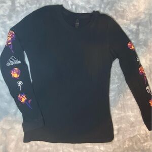 Adidas Women’s Black Long Sleeve Shirt with Colorful Sleeve Graphics